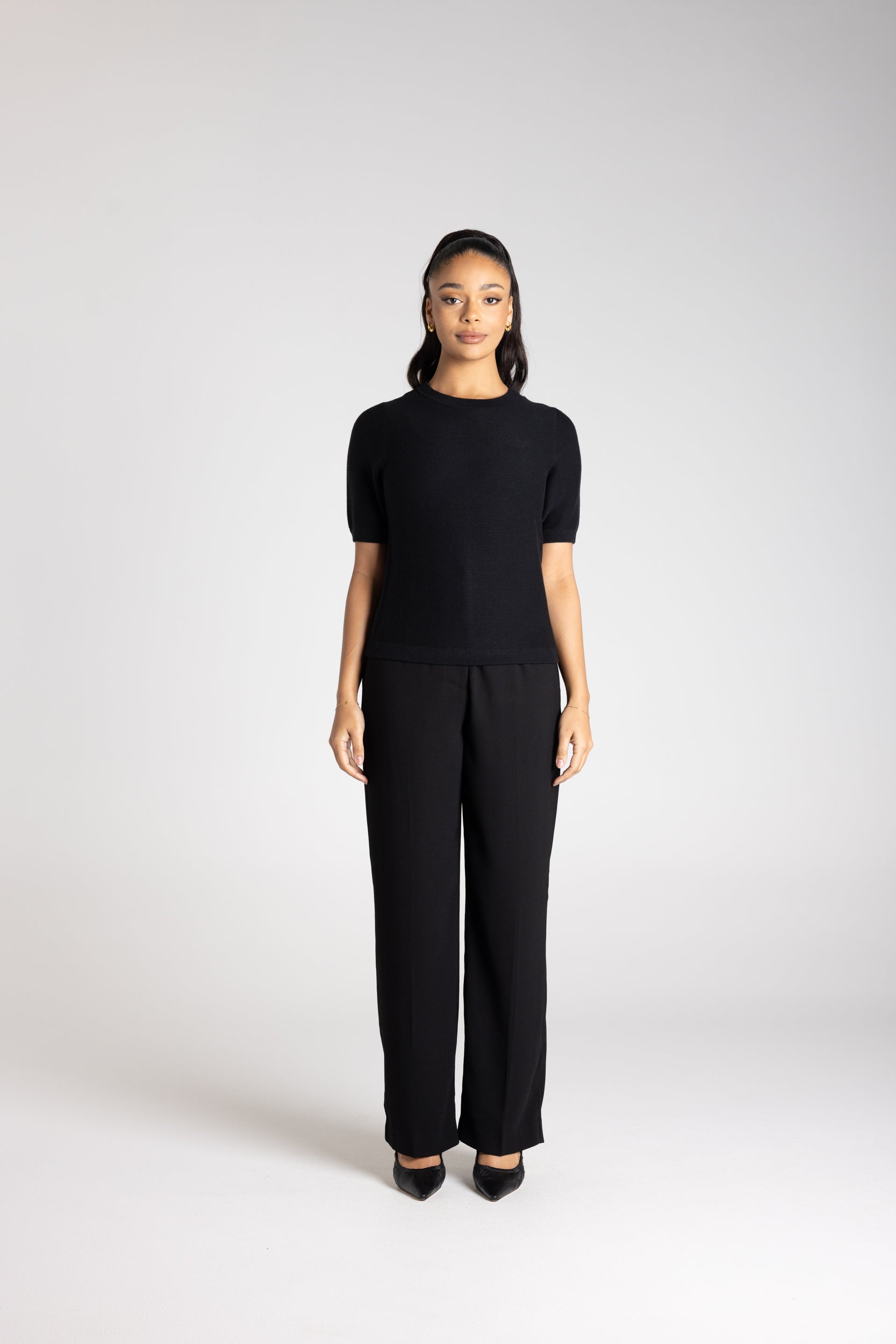 Two T's Short Sleeve Knit Top - Black