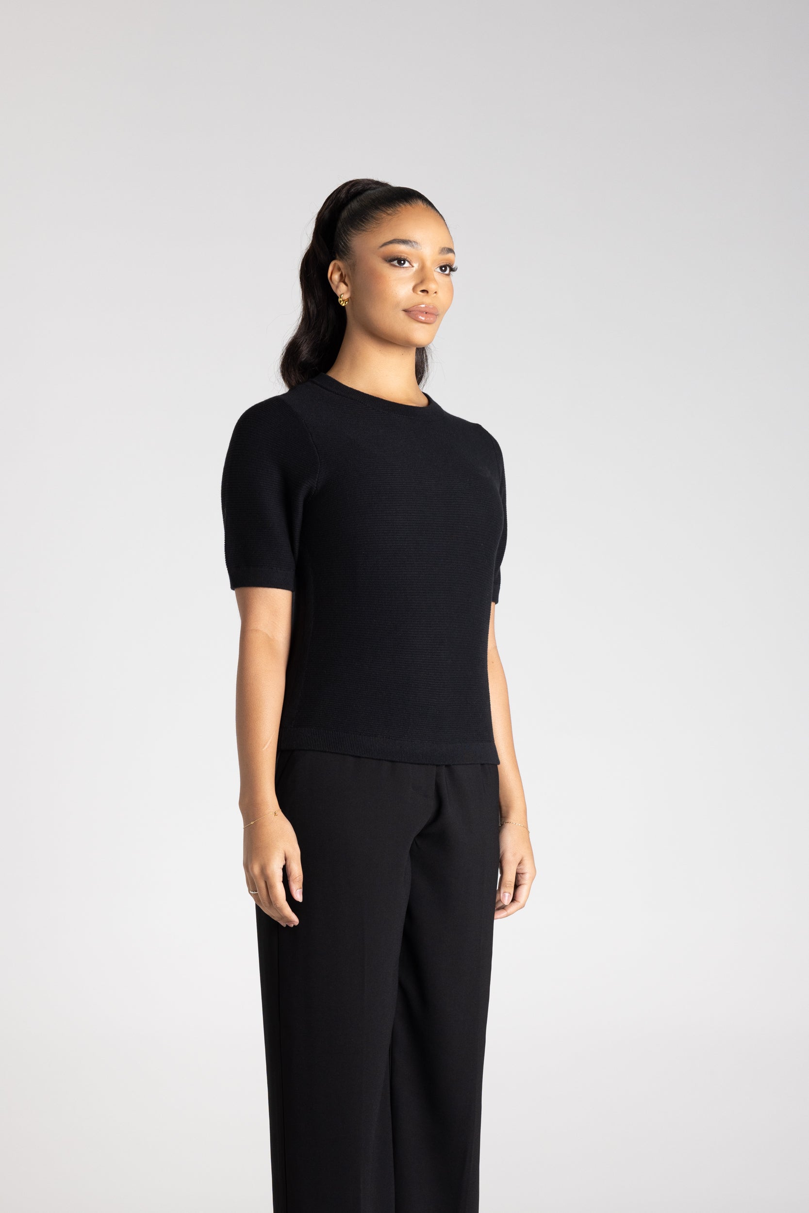 Two T's Short Sleeve Knit Top - Black