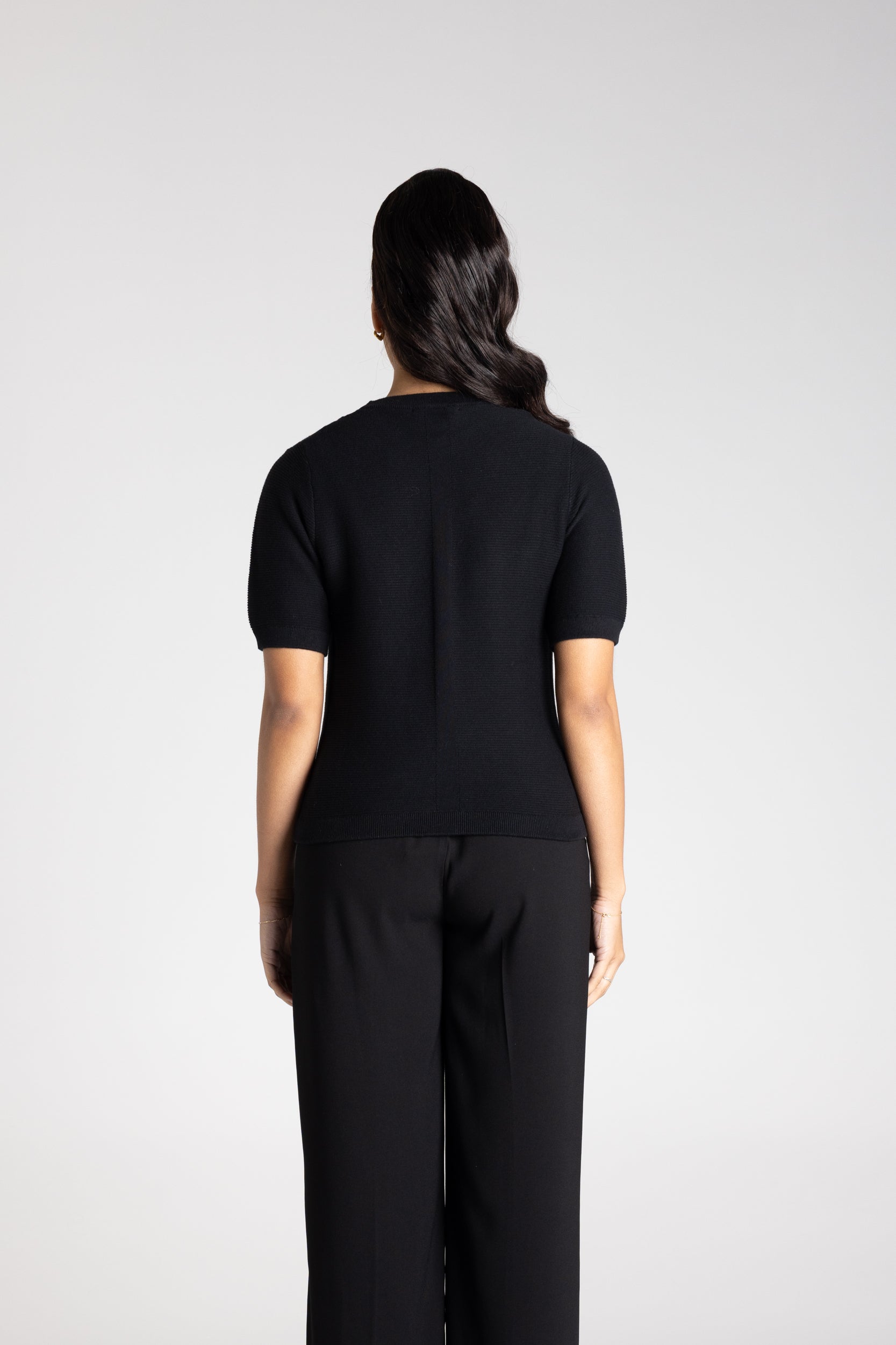 Two T's Short Sleeve Knit Top - Black