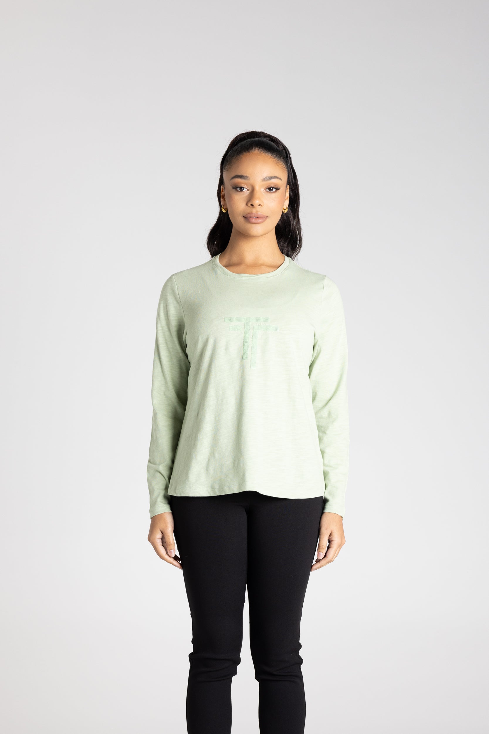 Two T's Long Sleeve Crew Logo Sequins - Pistachio