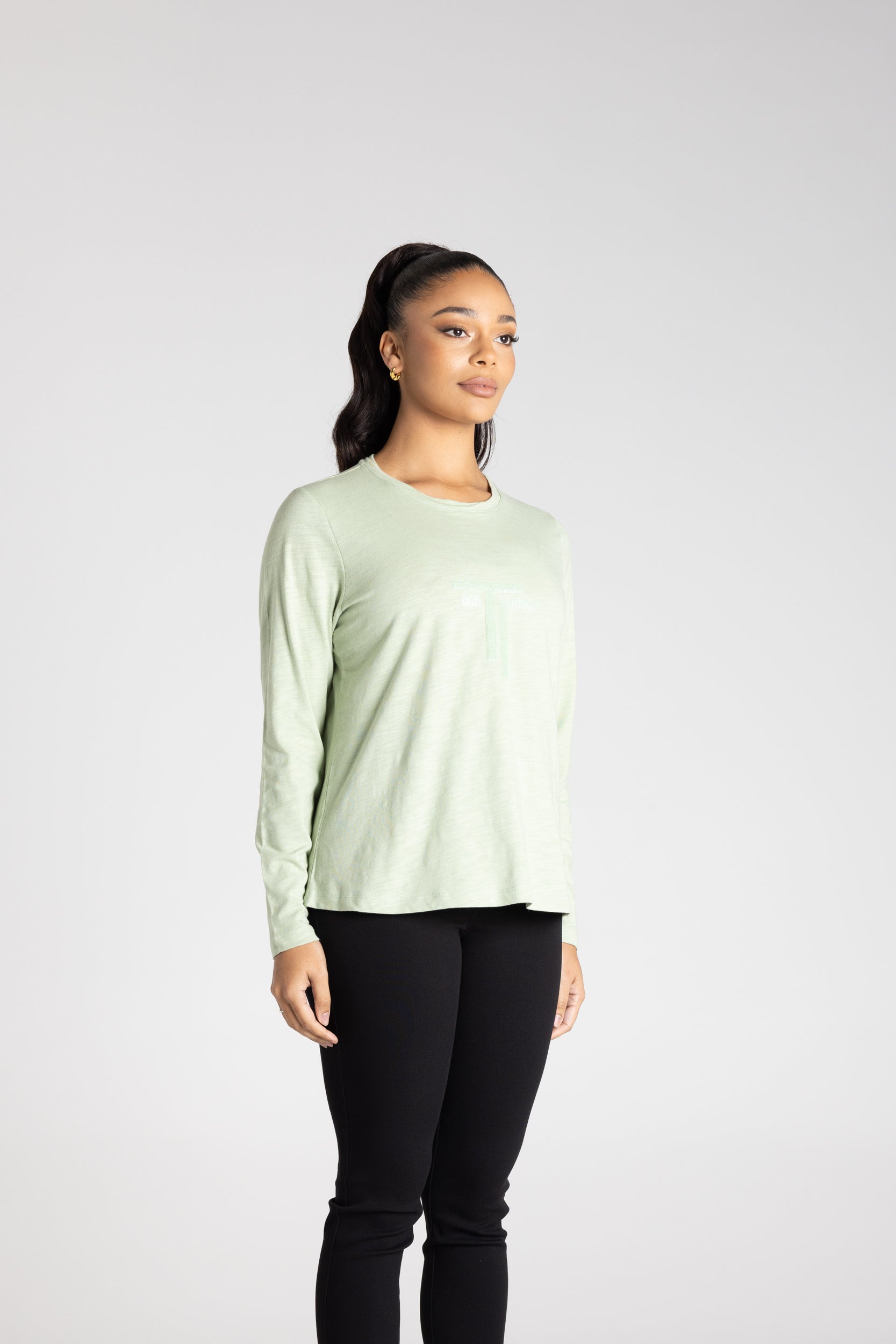 Two T's Long Sleeve Crew Logo Sequins - Pistachio