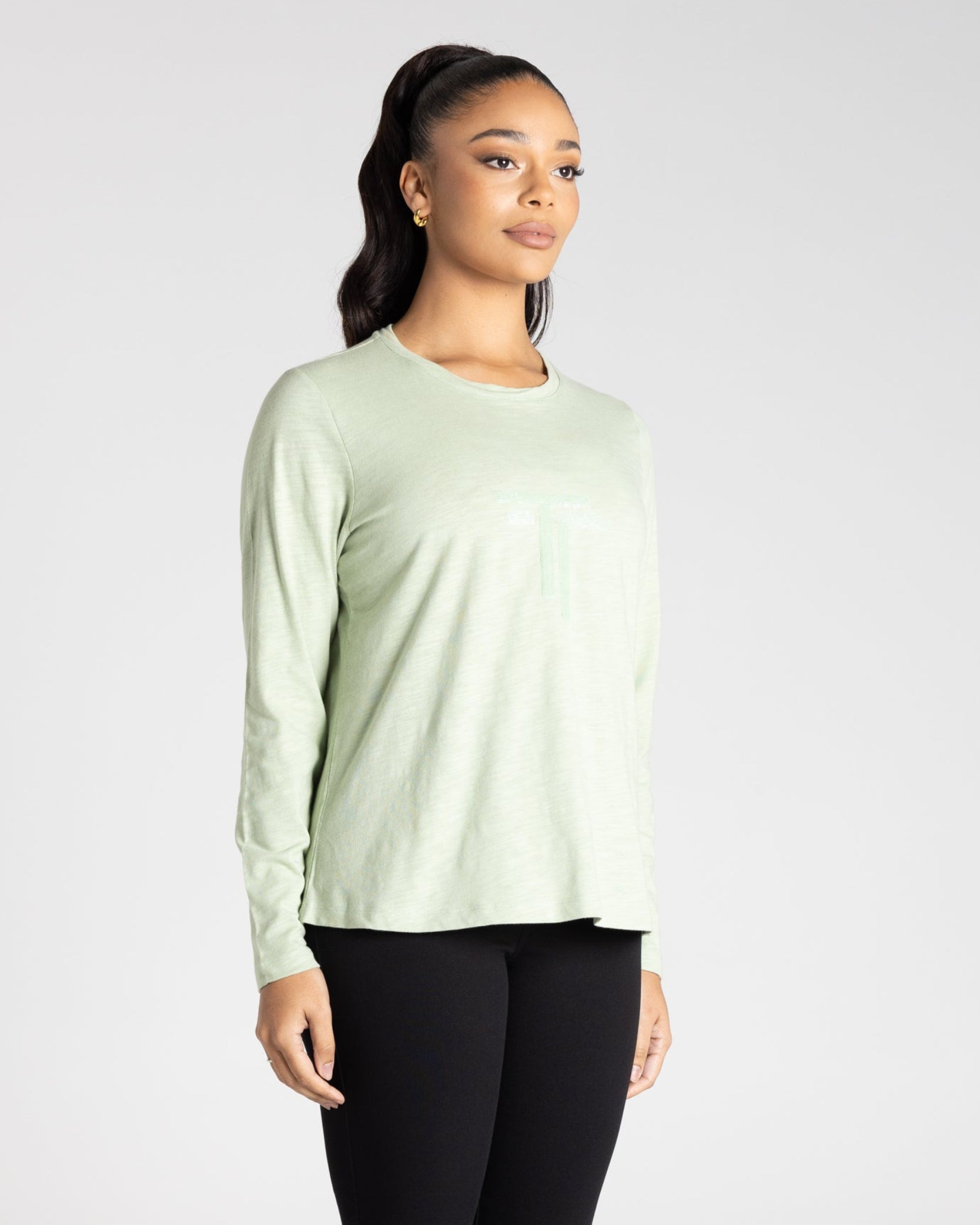 Two T's Long Sleeve Crew Logo Sequins - Pistachio