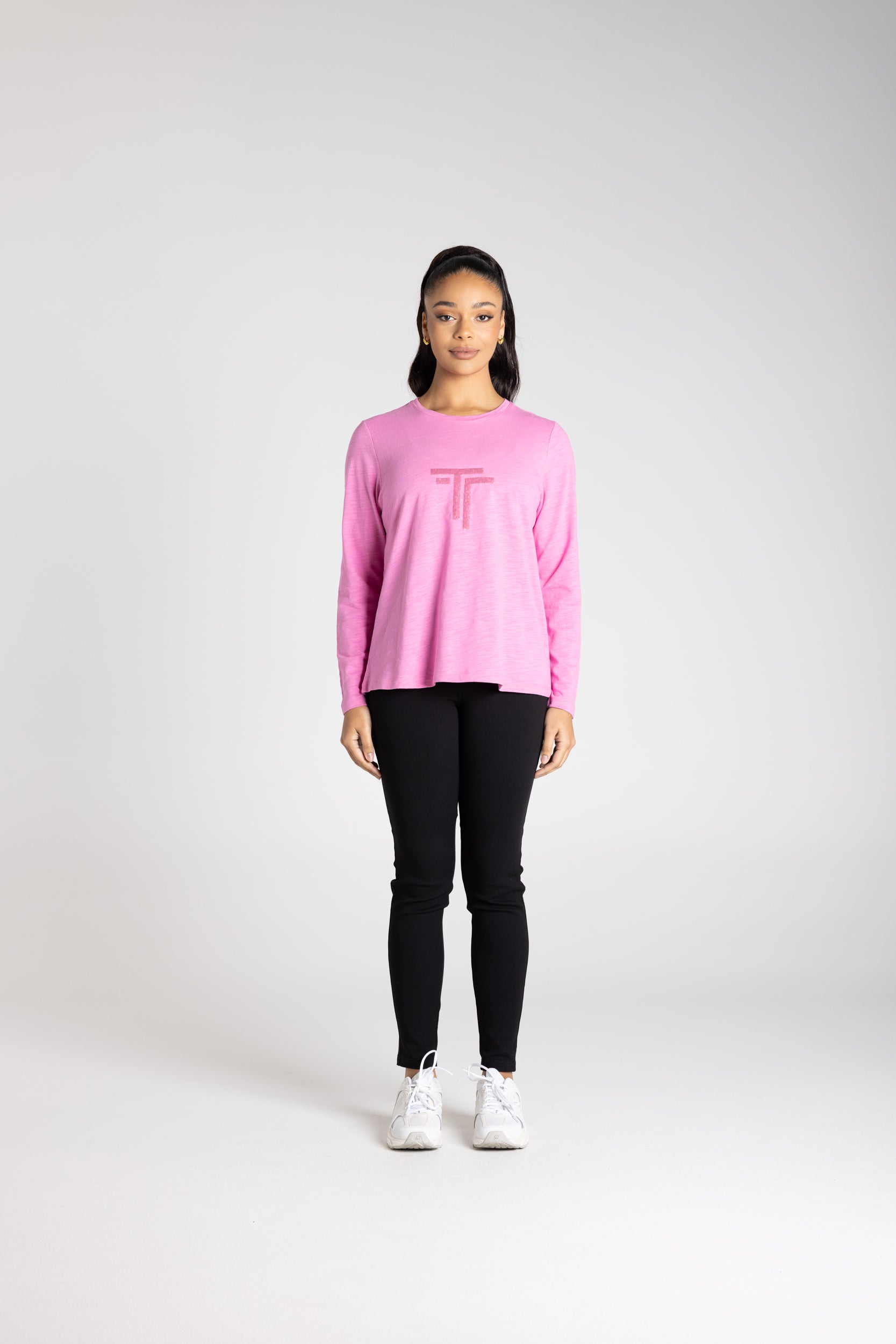 Two T's Long Sleeve Crew Logo Sequins - Ultra Pink