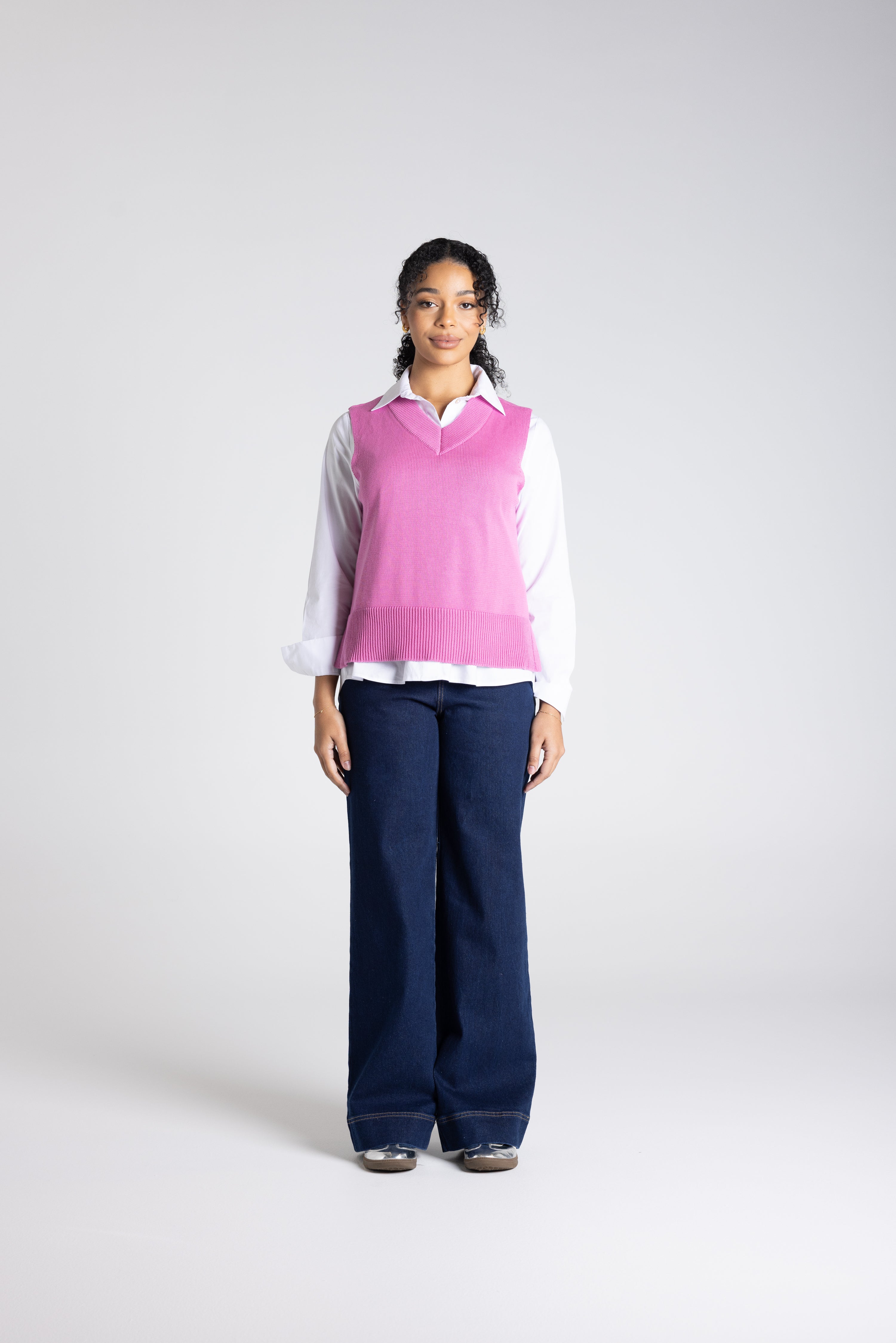 Two T's V-Neck Cotton Vest - Ultra Pink