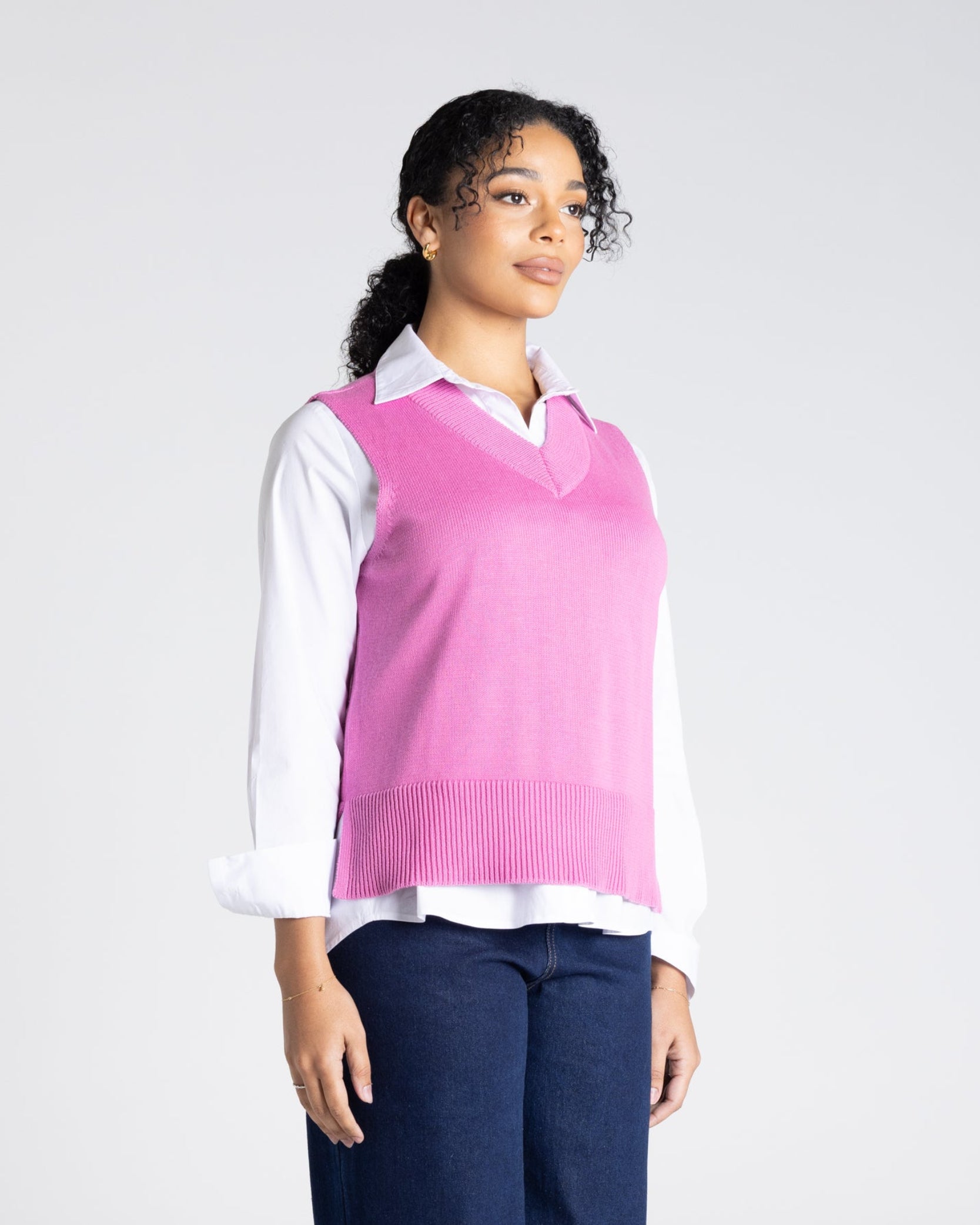 Two T's V-Neck Cotton Vest - Ultra Pink