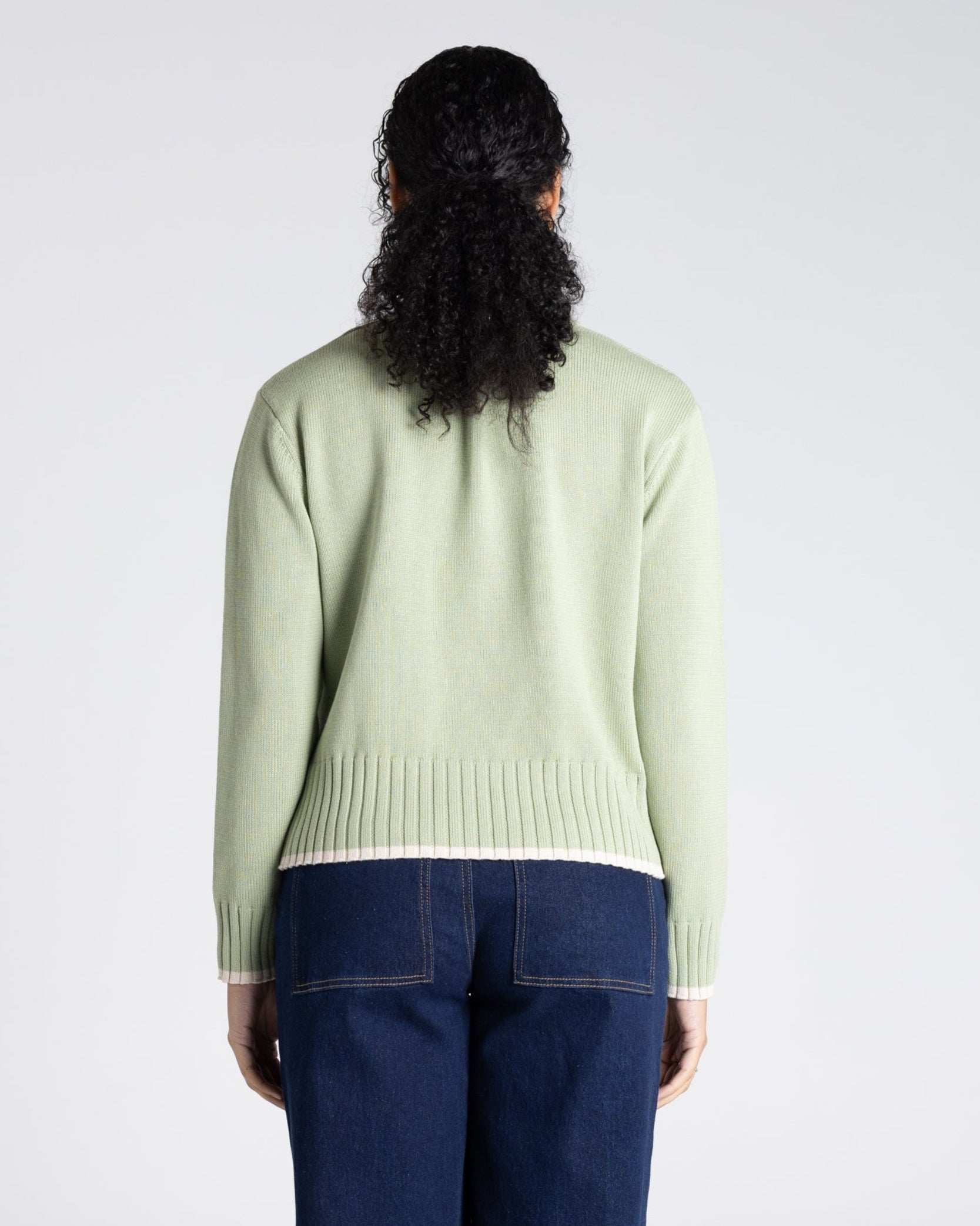 Two T's Two T's Cable Knit Trim Edged Jumper - Pistachio/Oat Trim