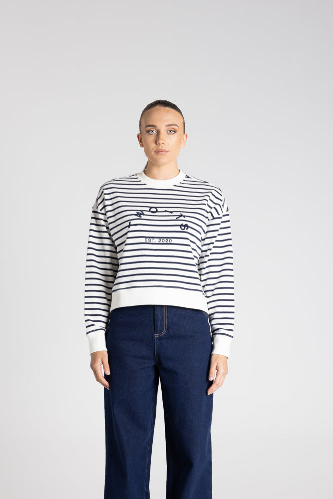 Two T's Stripe Embroidered Logo Sweater - Ink/White