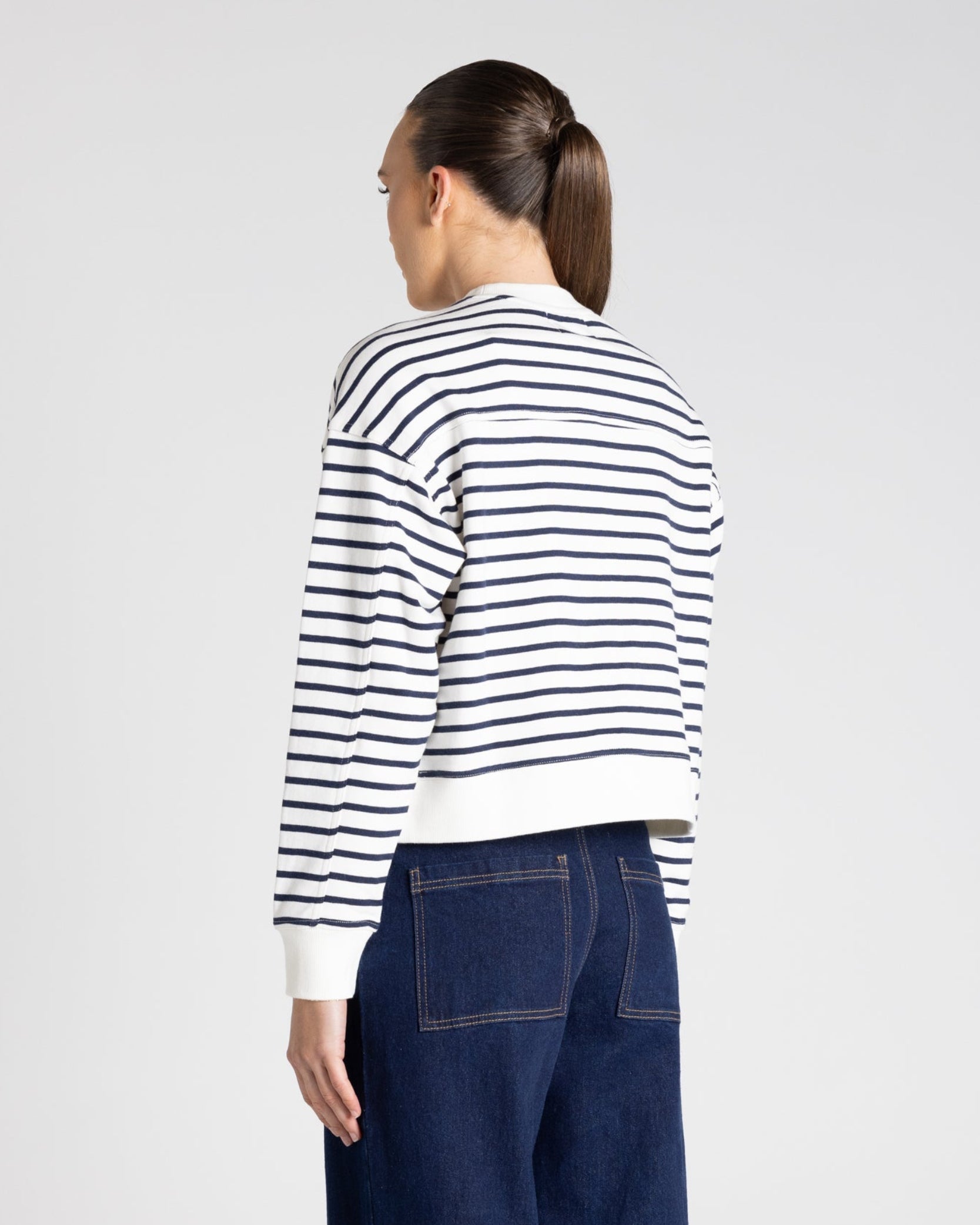 Two T's Stripe Embroidered Logo Sweater - Ink/White