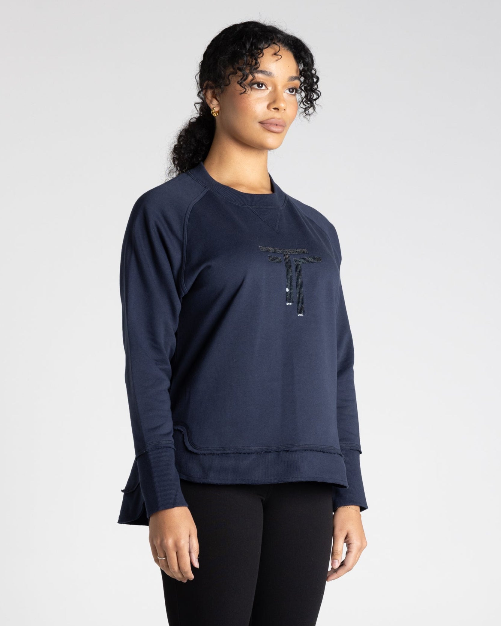 Two T's Raw Edge Sequin Logo Sweater - Ink