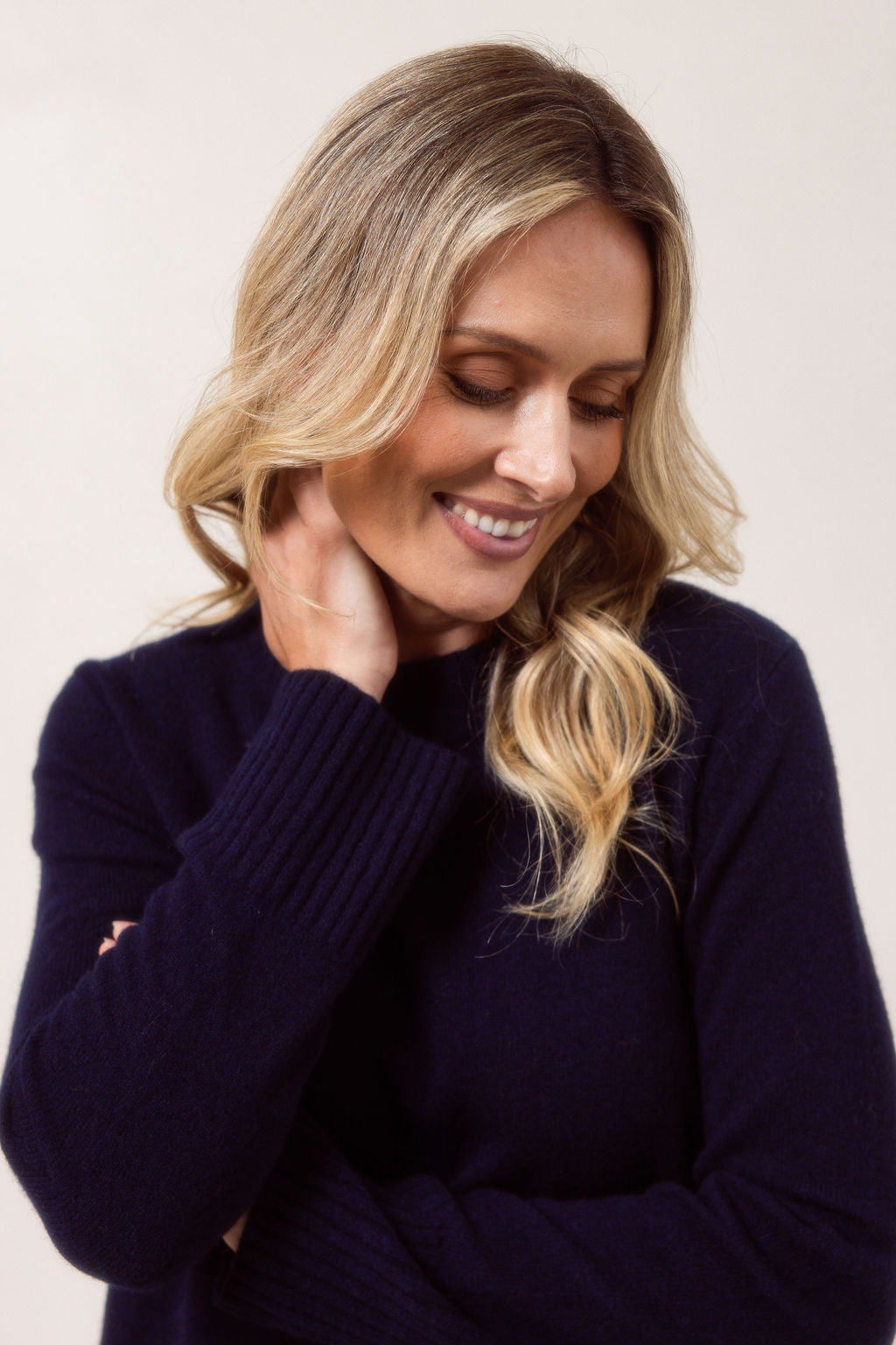 See Saw Contrast Side Button Sweater - Navy/Red Trim