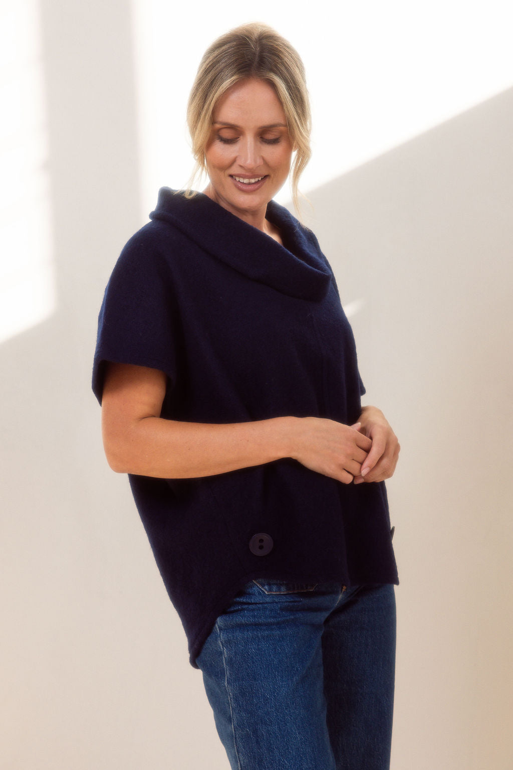 See Saw Cowl Neck Top - Navy