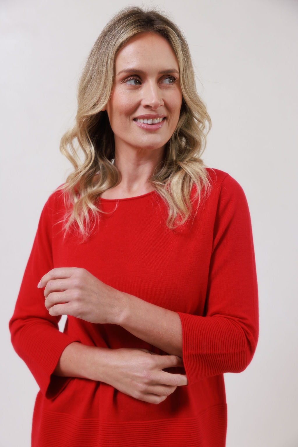 See Saw 7/8 Rib Detail Sweater - Red