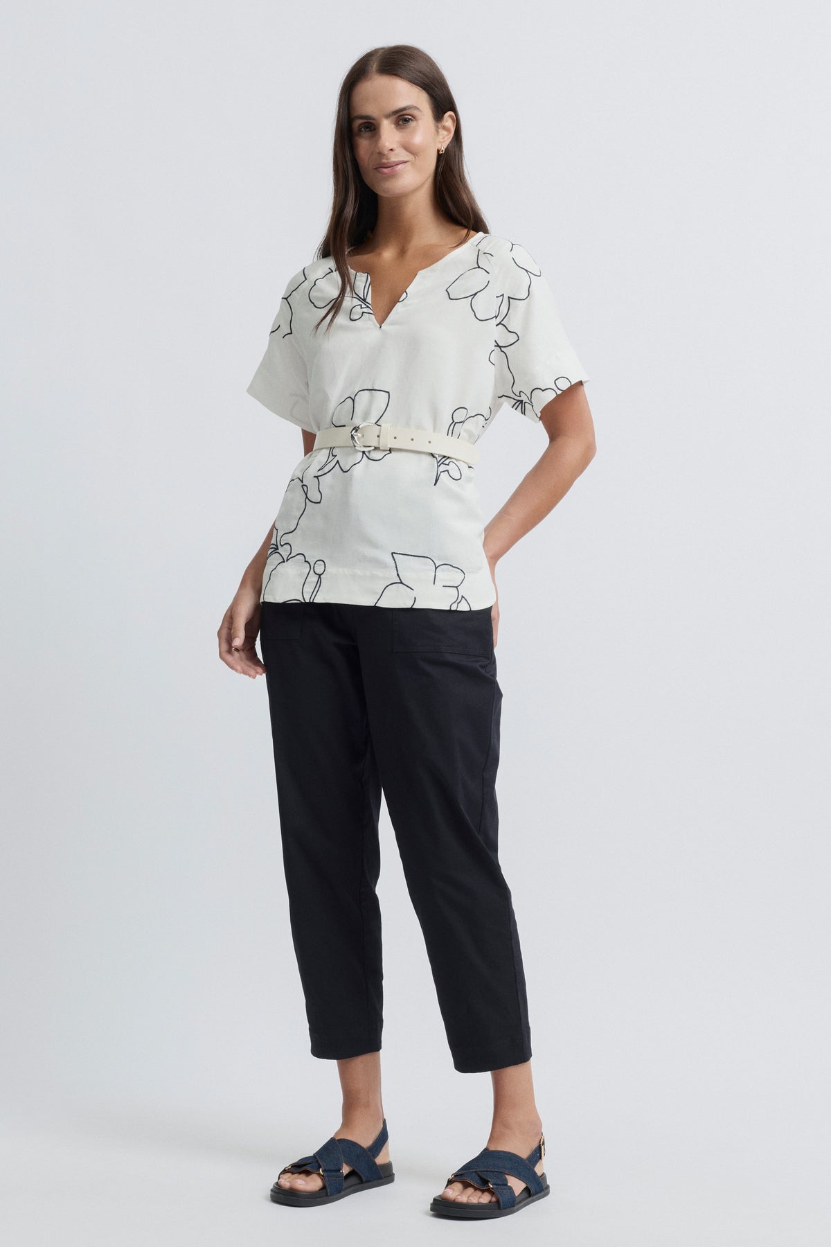Yarra Trail La Darse Top - Ecru/Navy