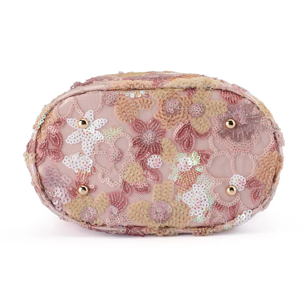 Olga Berg ALFIE Floral Sequin Bag - Blush