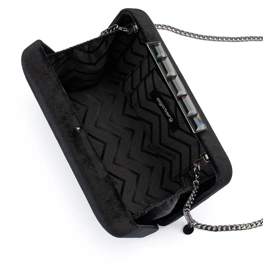 Olga Berg Bess Velvet Clutch - Black
