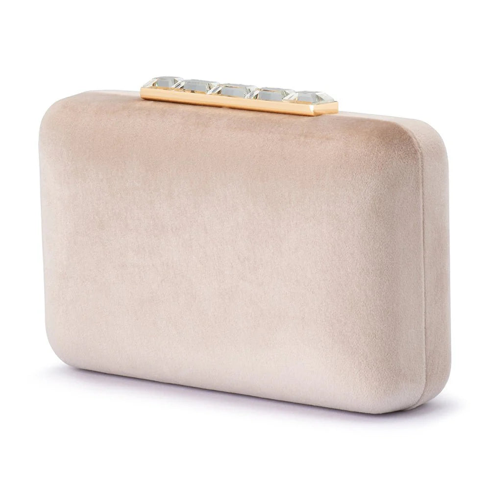 Olga Berg Bess Velvet Clutch - Natural