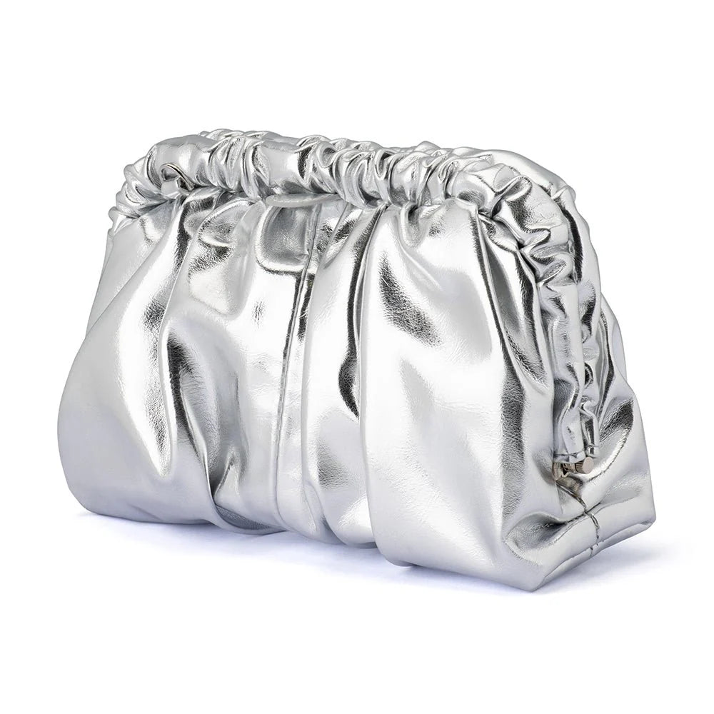 Olga Berg Betty Metallic Clutch - Silver