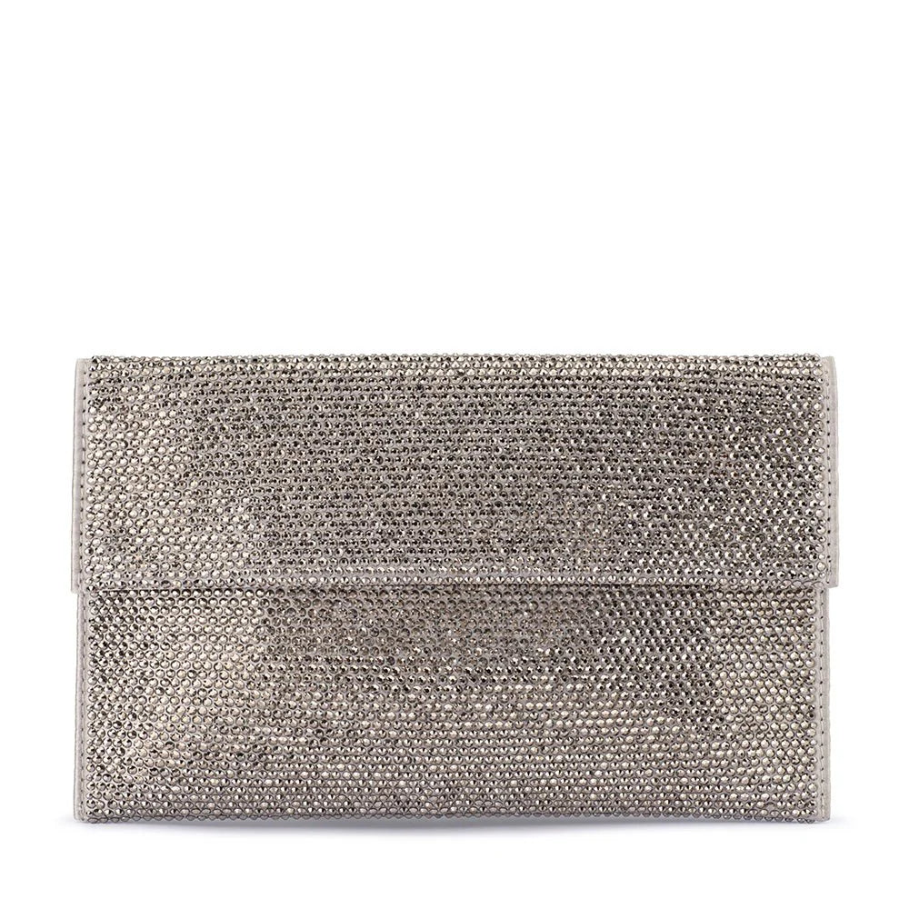 Olga Berg CARA Crystal Envelope Clutch - Gunmetal