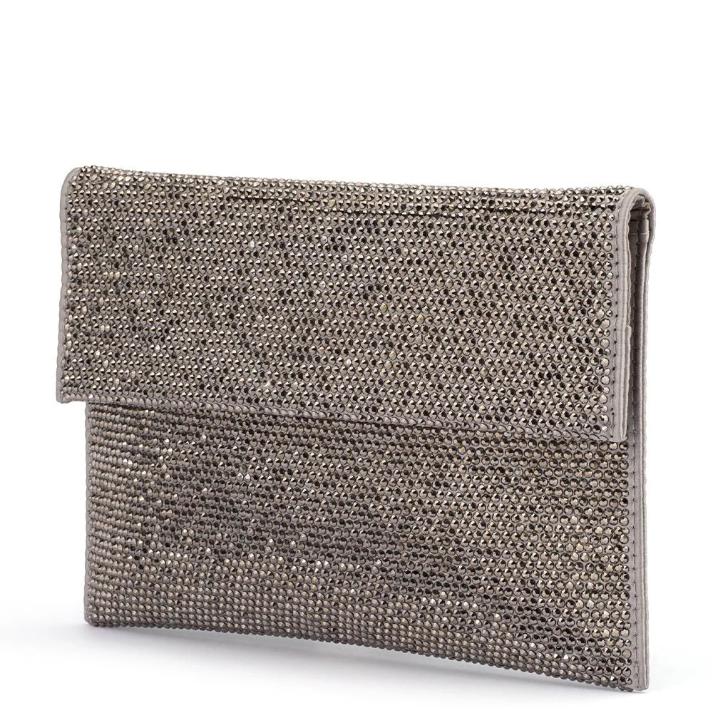 Olga Berg CARA Crystal Envelope Clutch - Gunmetal