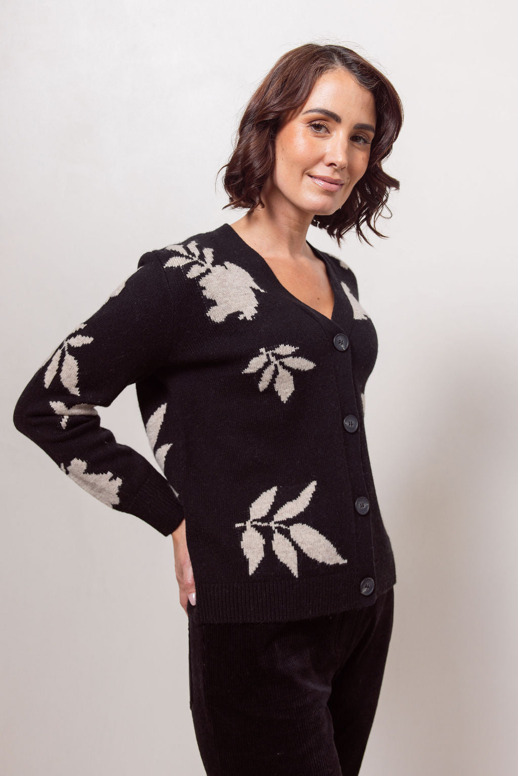 See Saw V Neck Floral Cardigan - Black Combo
