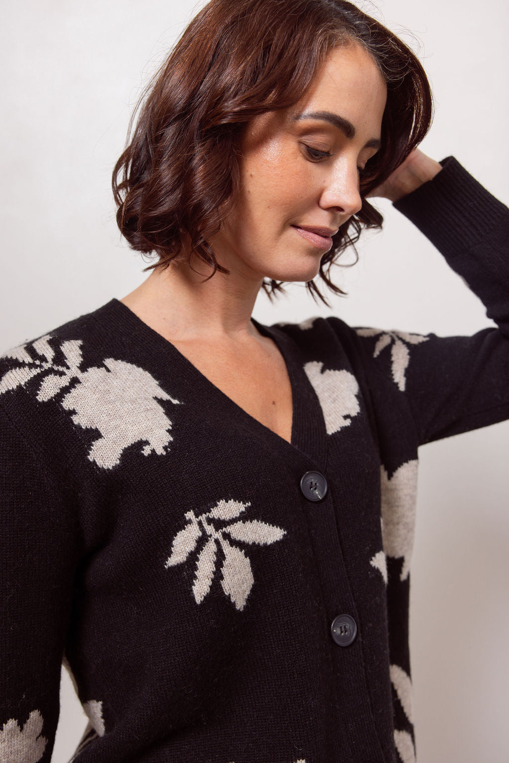 See Saw V Neck Floral Cardigan - Black Combo