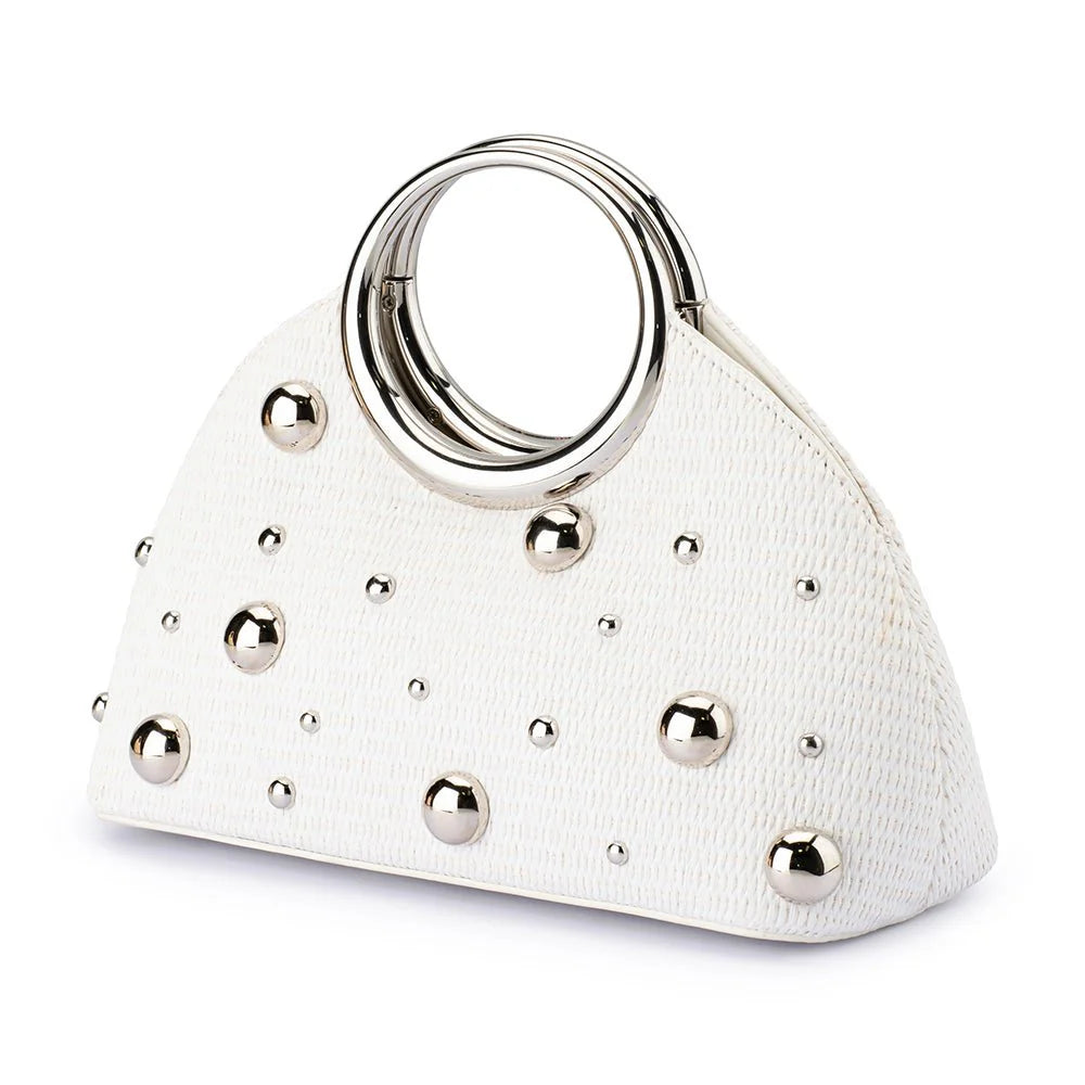 Olga Berg Charlotte Woven Top Handle Bag - White