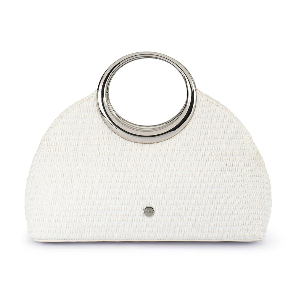 Olga Berg Charlotte Woven Top Handle Bag - White