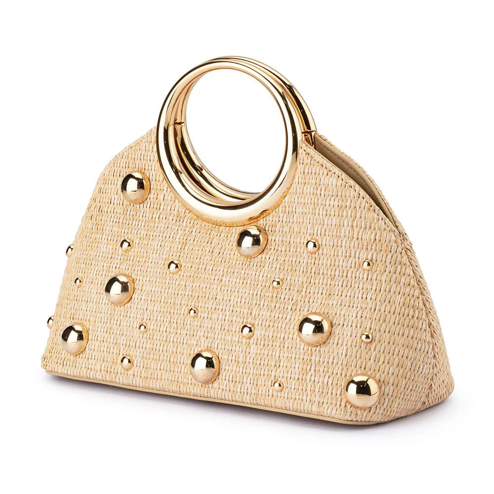 Olga Berg Charlotte Woven Top Handle Bag - Natural
