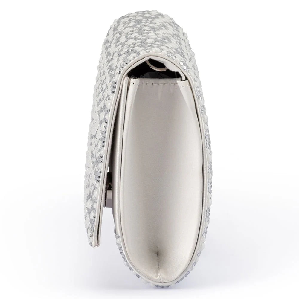 Olga Berg DANNA Crystal and Pearl Clutch - Pearl Silver