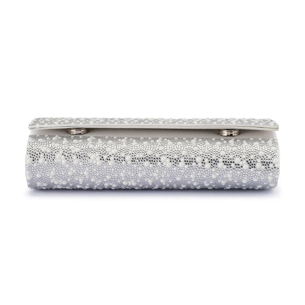 Olga Berg DANNA Crystal and Pearl Clutch - Pearl Silver