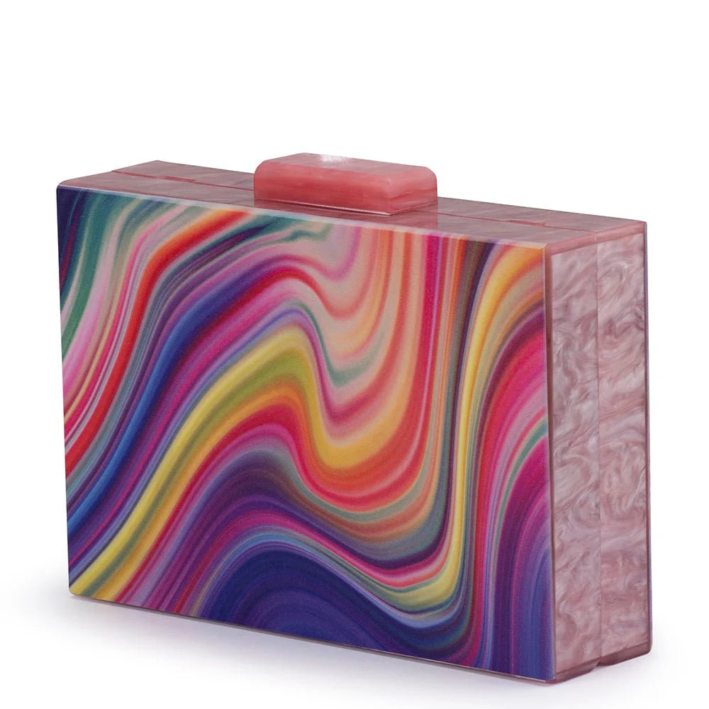 Olga Berg DOROTHY Swirl Print Box Clutch - Rainbow