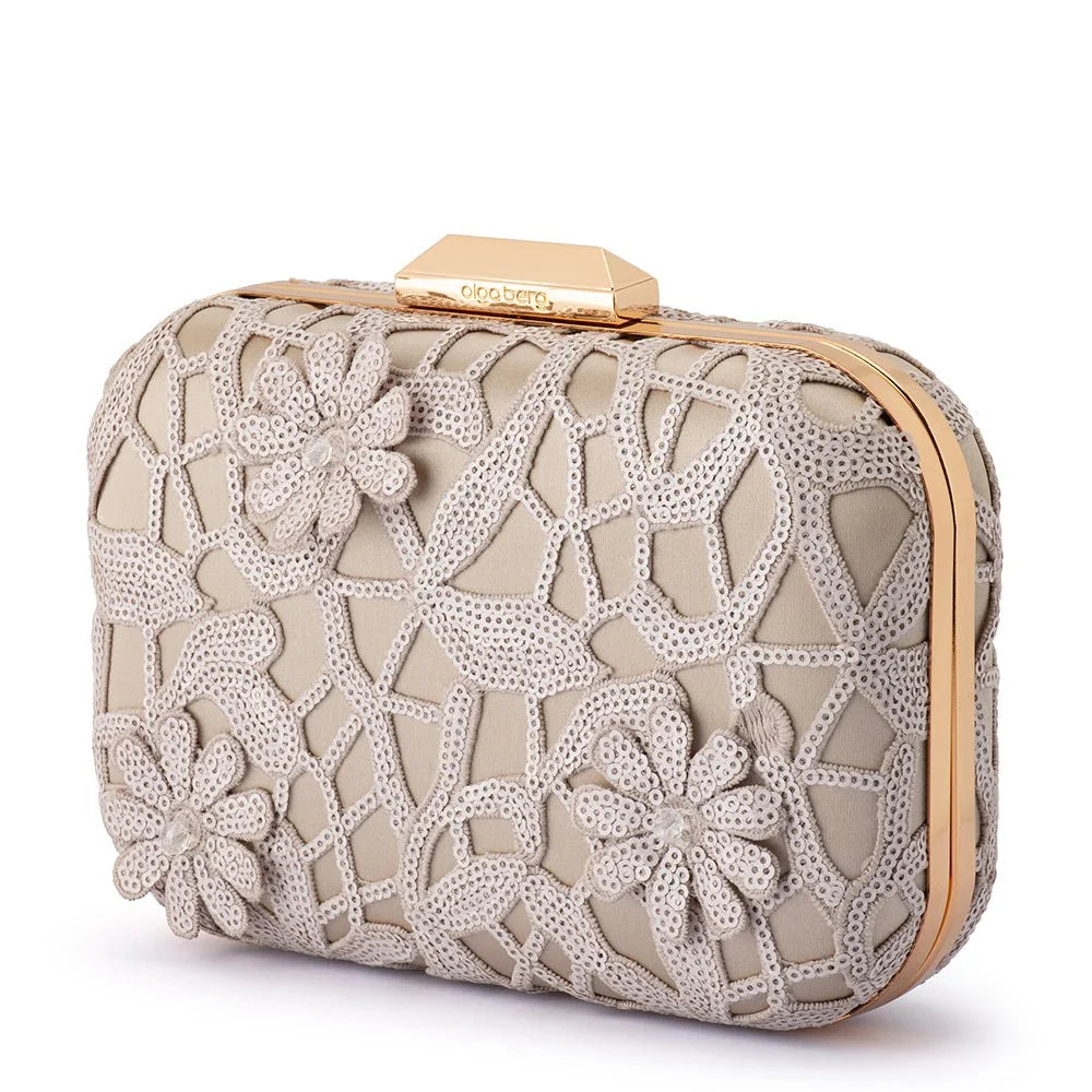 Olga Berg ELENA Appliqued Clutch - Natural