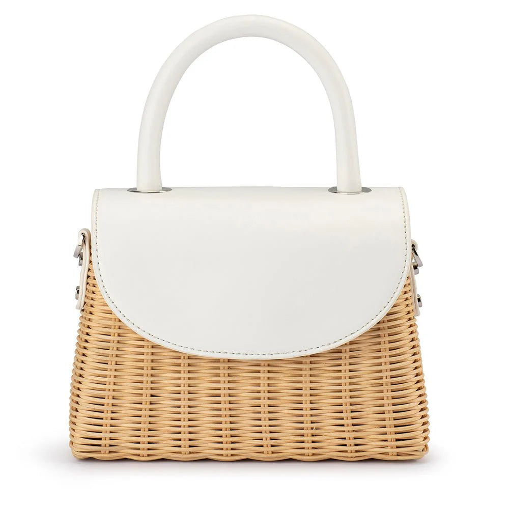 Olga Berg Elle Wicker Top Handle Bag - White