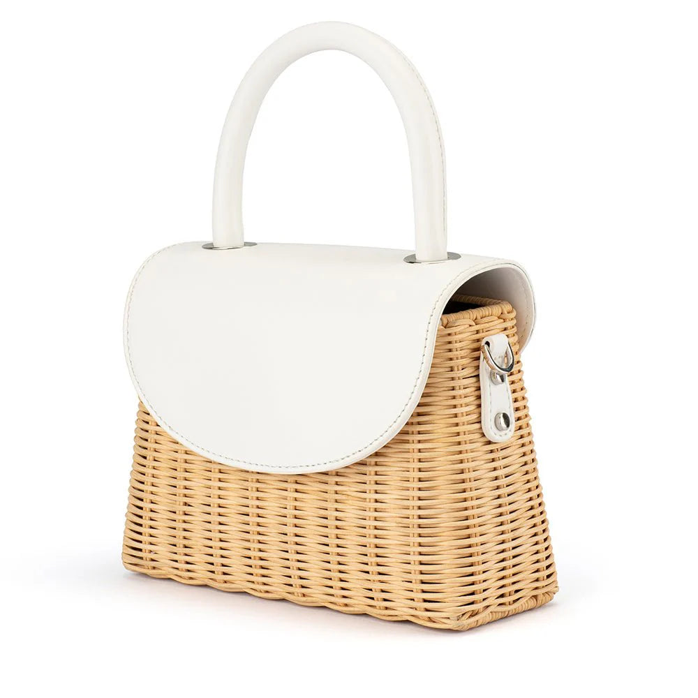Olga Berg Elle Wicker Top Handle Bag - White