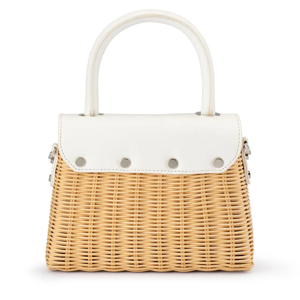 Olga Berg Elle Wicker Top Handle Bag - White