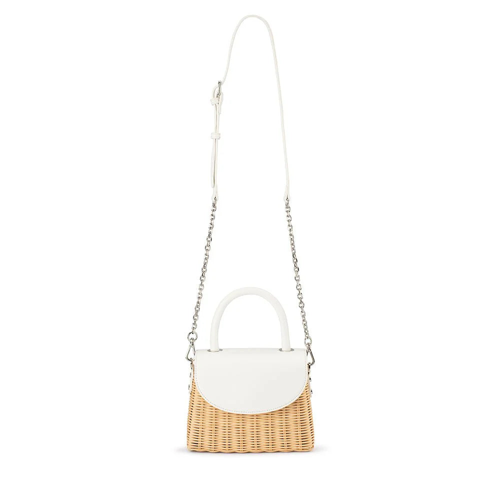 Olga Berg Elle Wicker Top Handle Bag - White