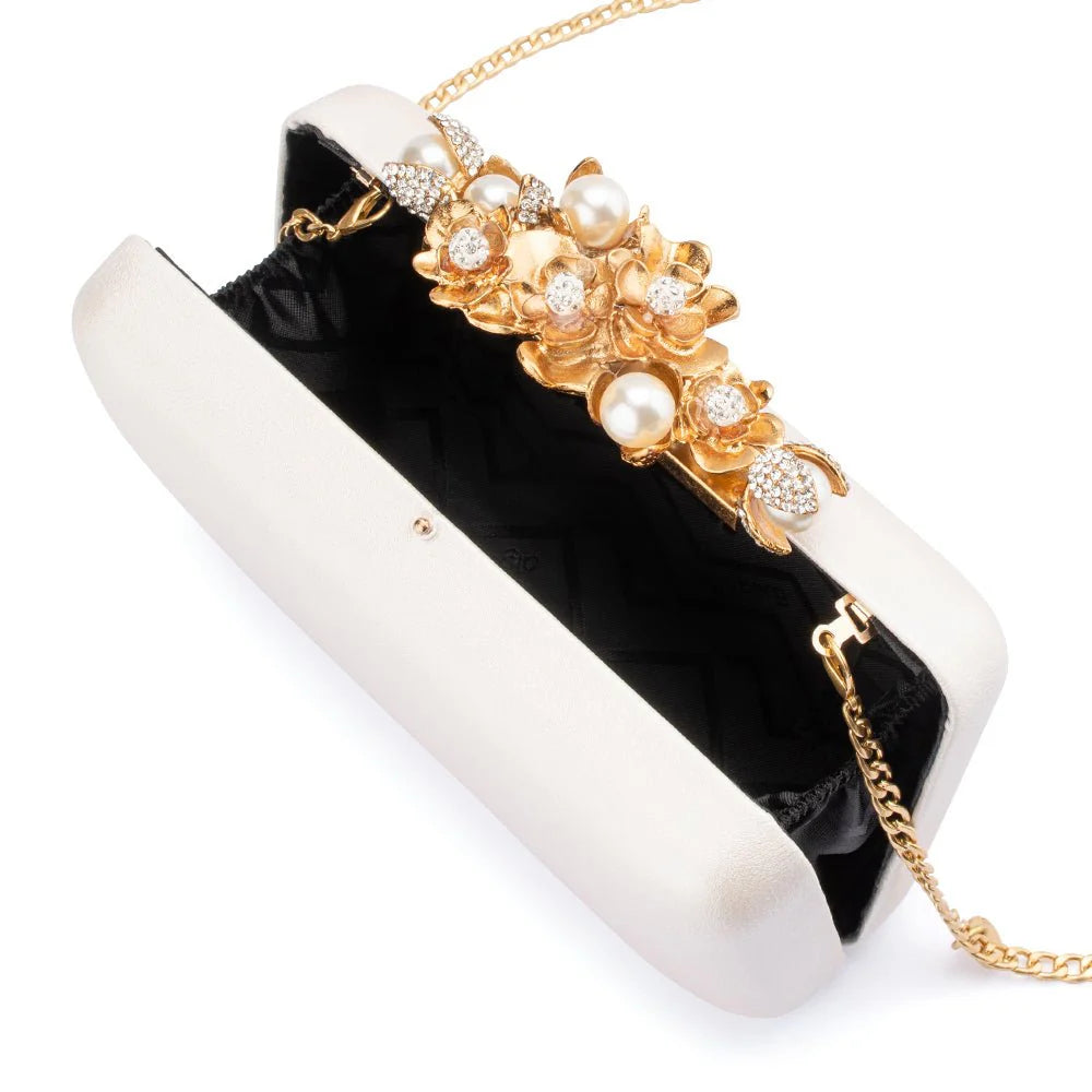 Olga Berg GABRIEL Pearl Embellished Clutch - White