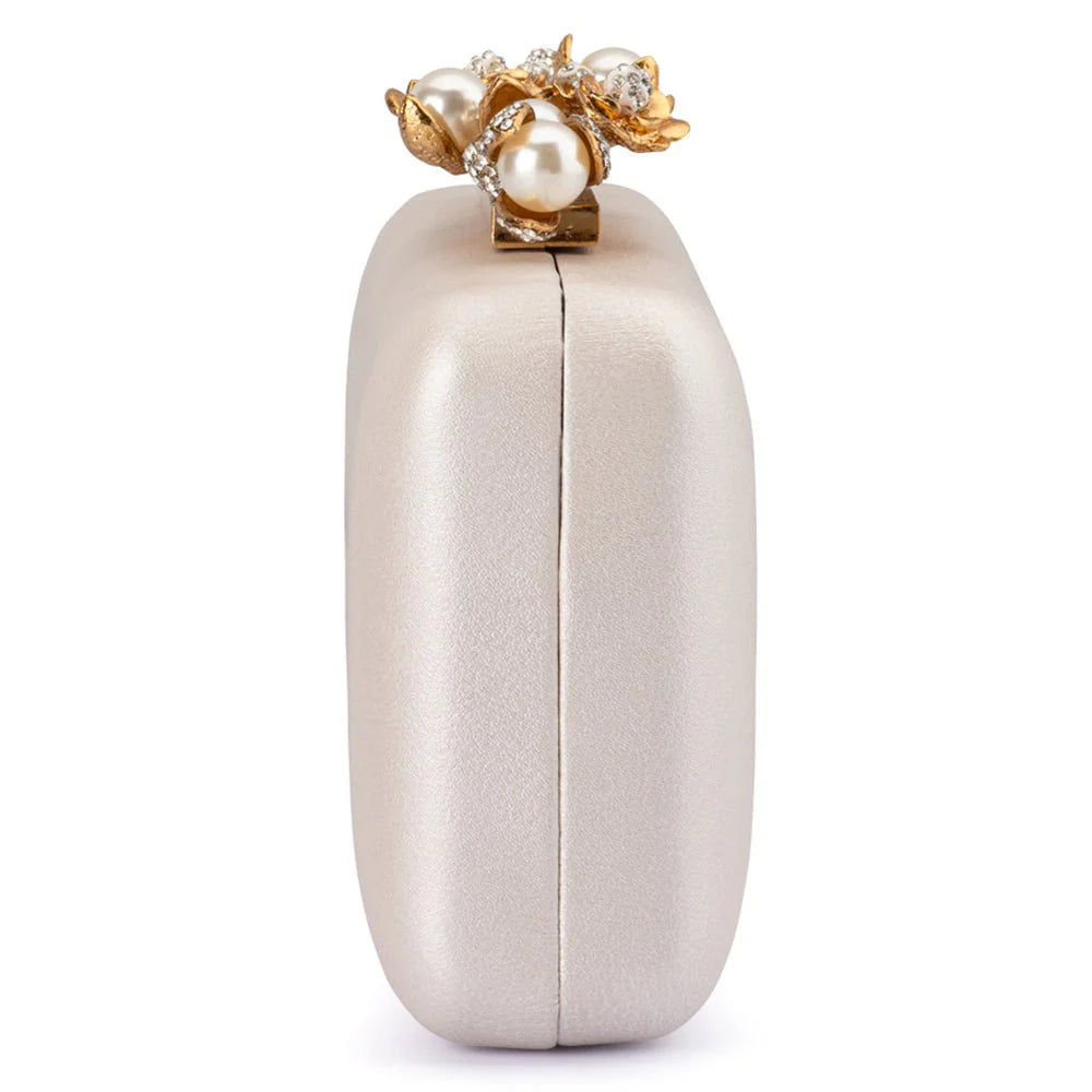 Olga Berg GABRIEL Pearl Embellished Clutch - White