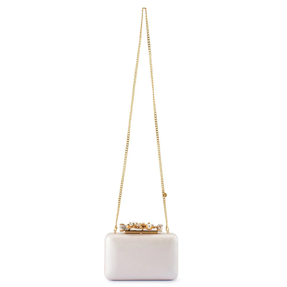 Olga Berg Grabriel Pearl Embellished Clutch - White