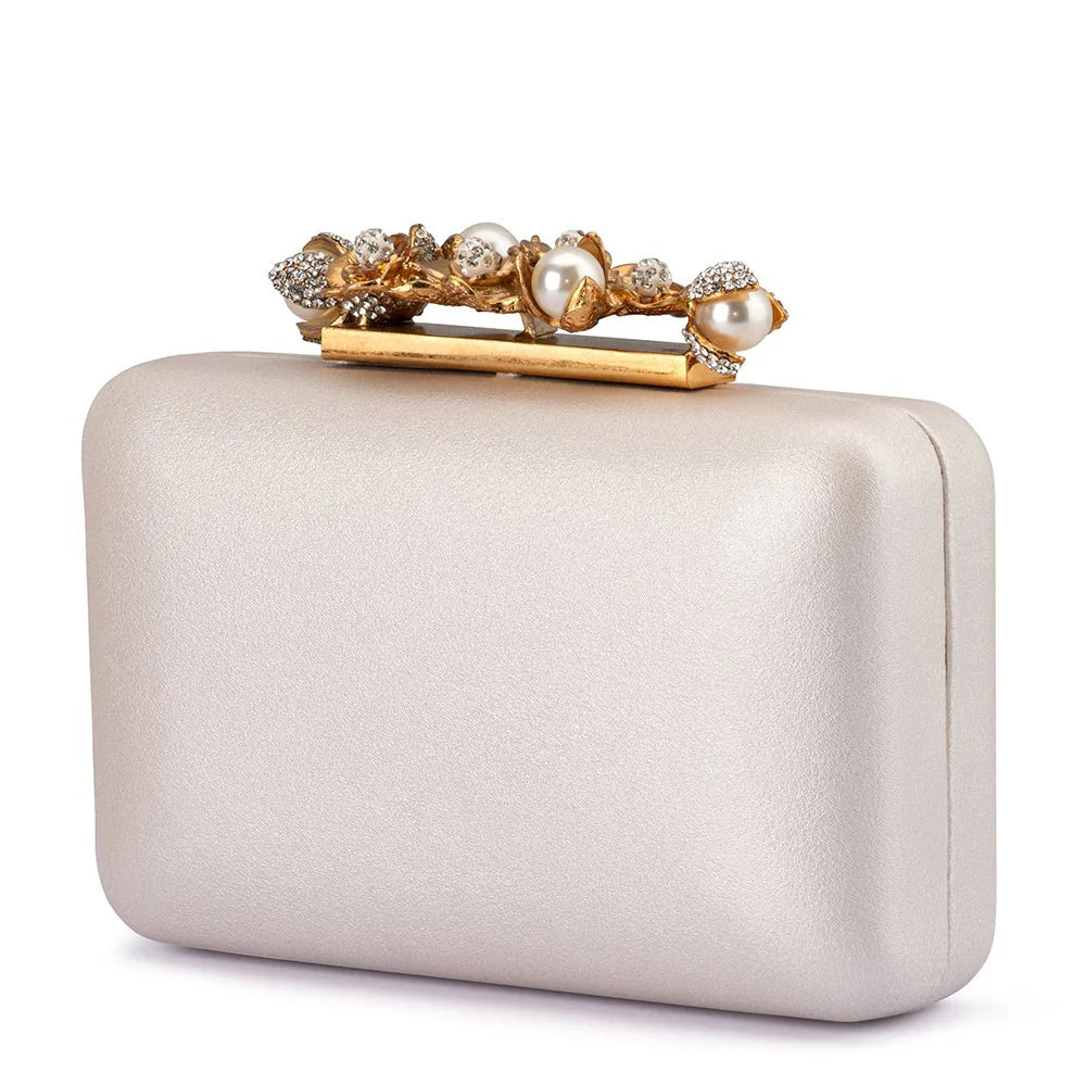 Olga Berg Grabriel Pearl Embellished Clutch - White