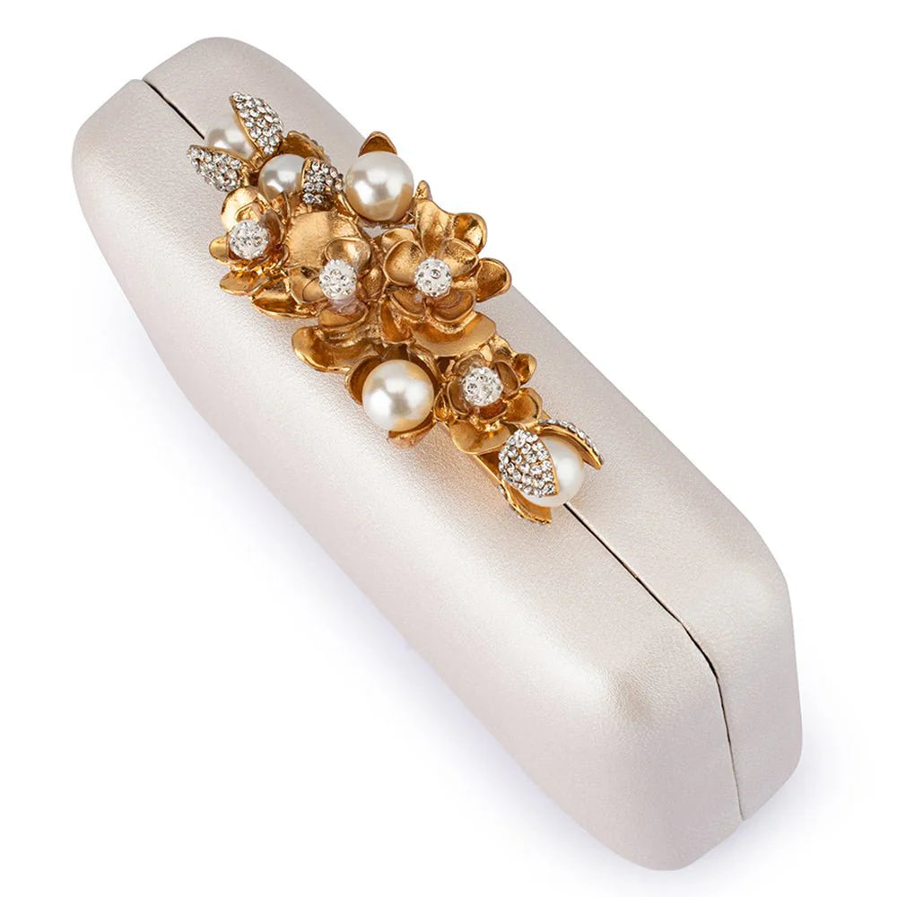Olga Berg GABRIEL Pearl Embellished Clutch - White