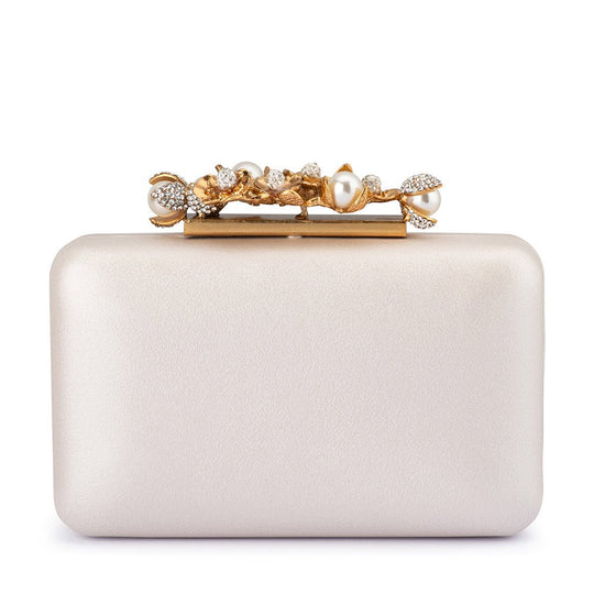 Olga Berg GABRIEL Pearl Embellished Clutch - White