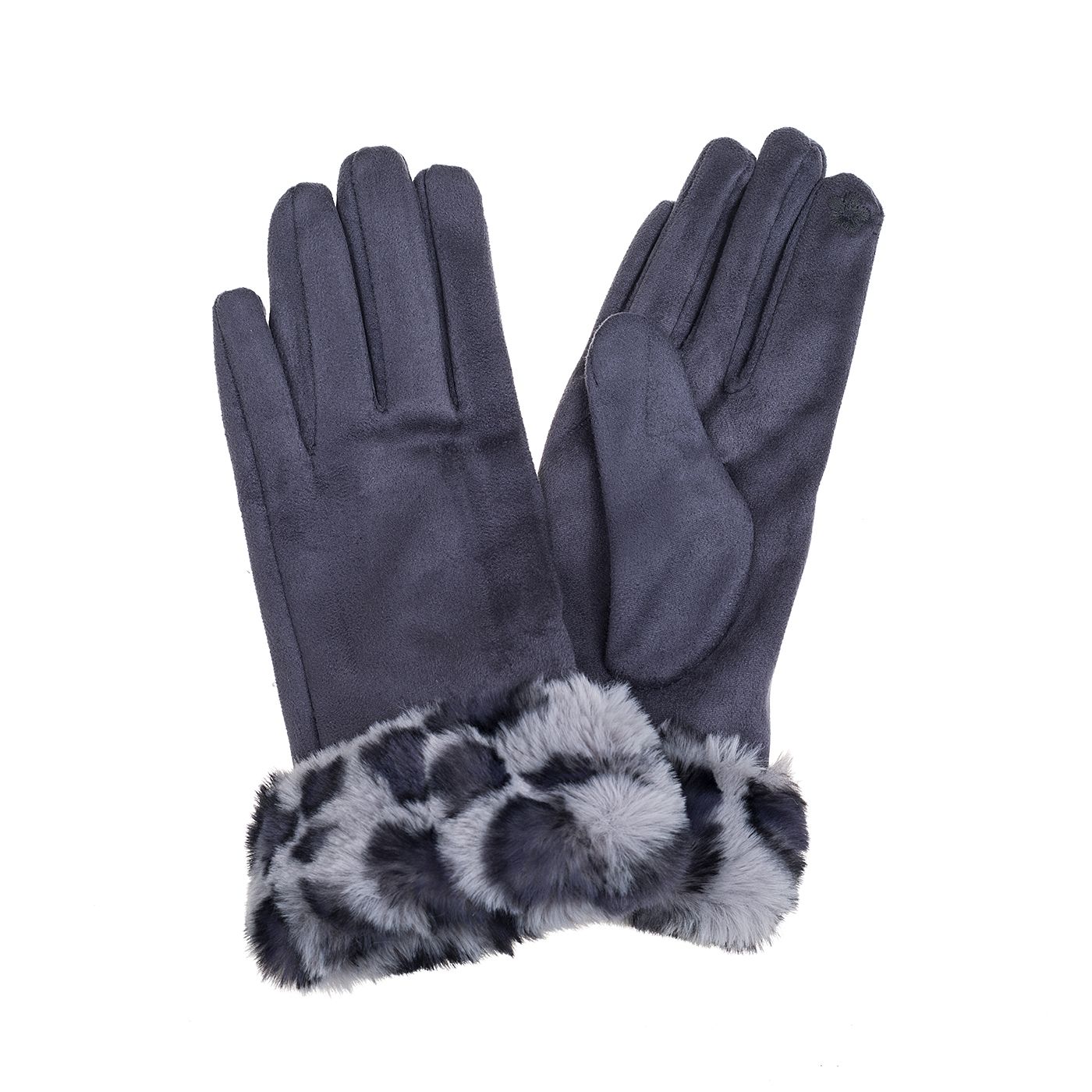 Ivys Luxe Snow Leopard Faux Fur Gloves – Dark Grey