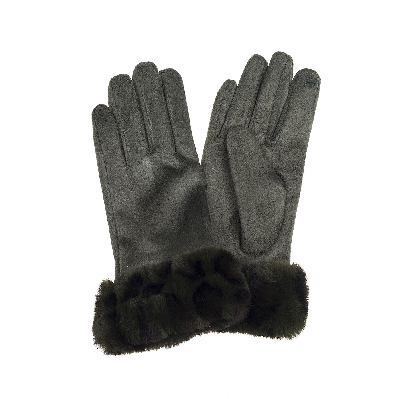 Ivys Luxe Snow Leopard Faux Fur Gloves – Dark Grey
