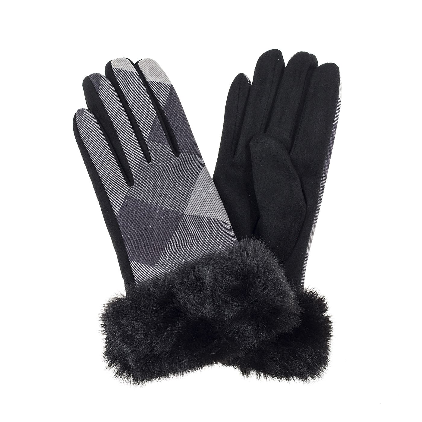 Ivys Autumn Check Faux Fur Gloves