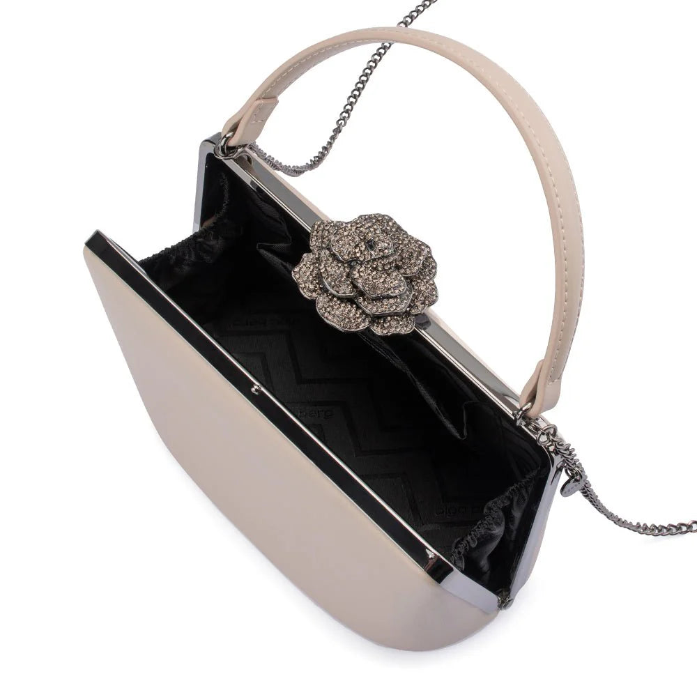 Olga Berg GRACE Embellished Frame Bag - Natural