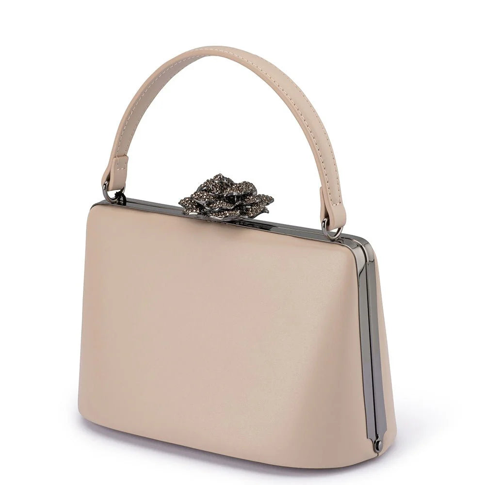 Olga Berg GRACE Embellished Frame Bag - Natural