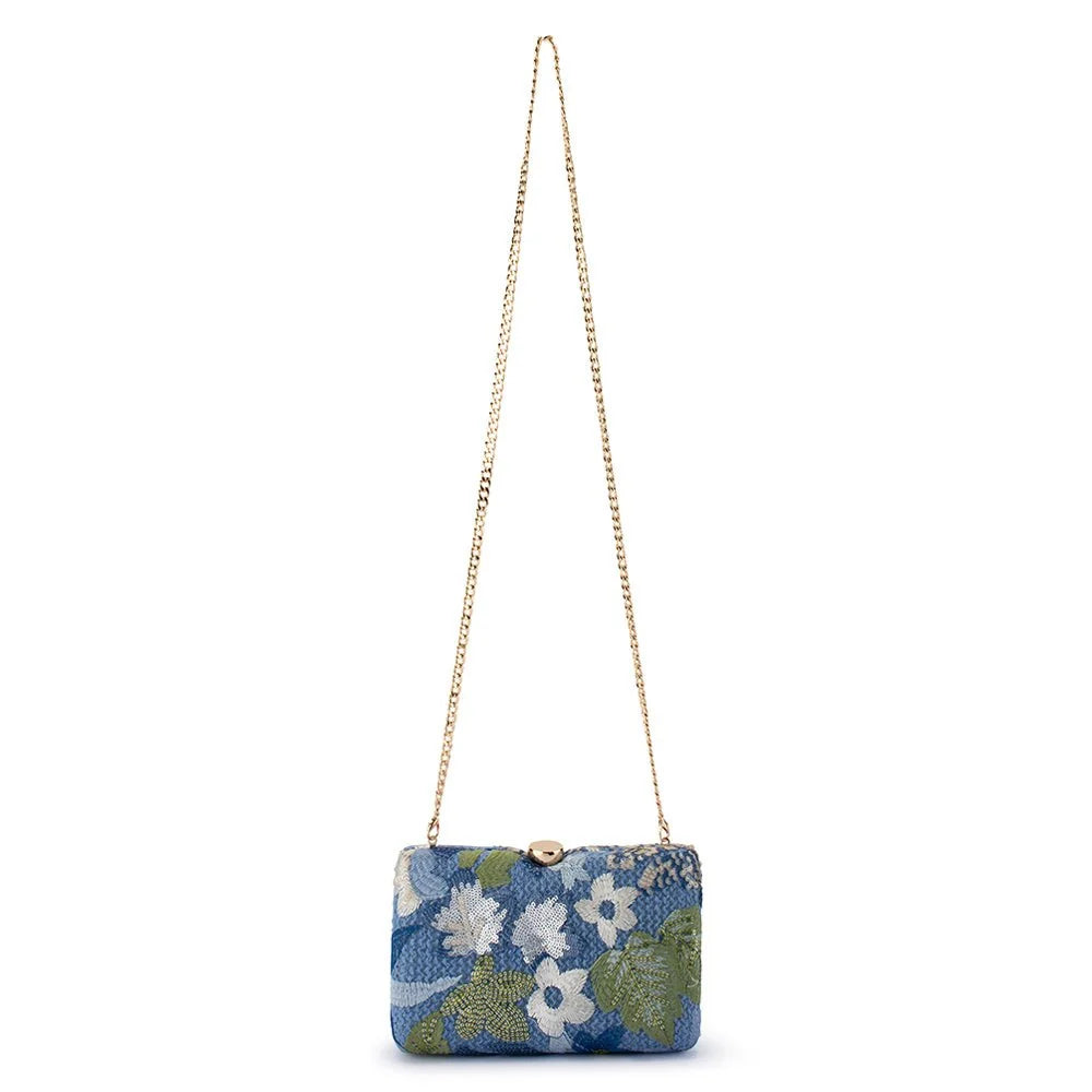 Olga Berg GRETA Floral Clutch - Blue