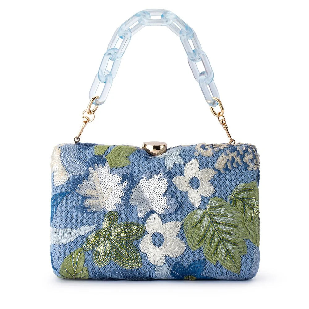 Olga Berg GRETA Floral Clutch - Blue