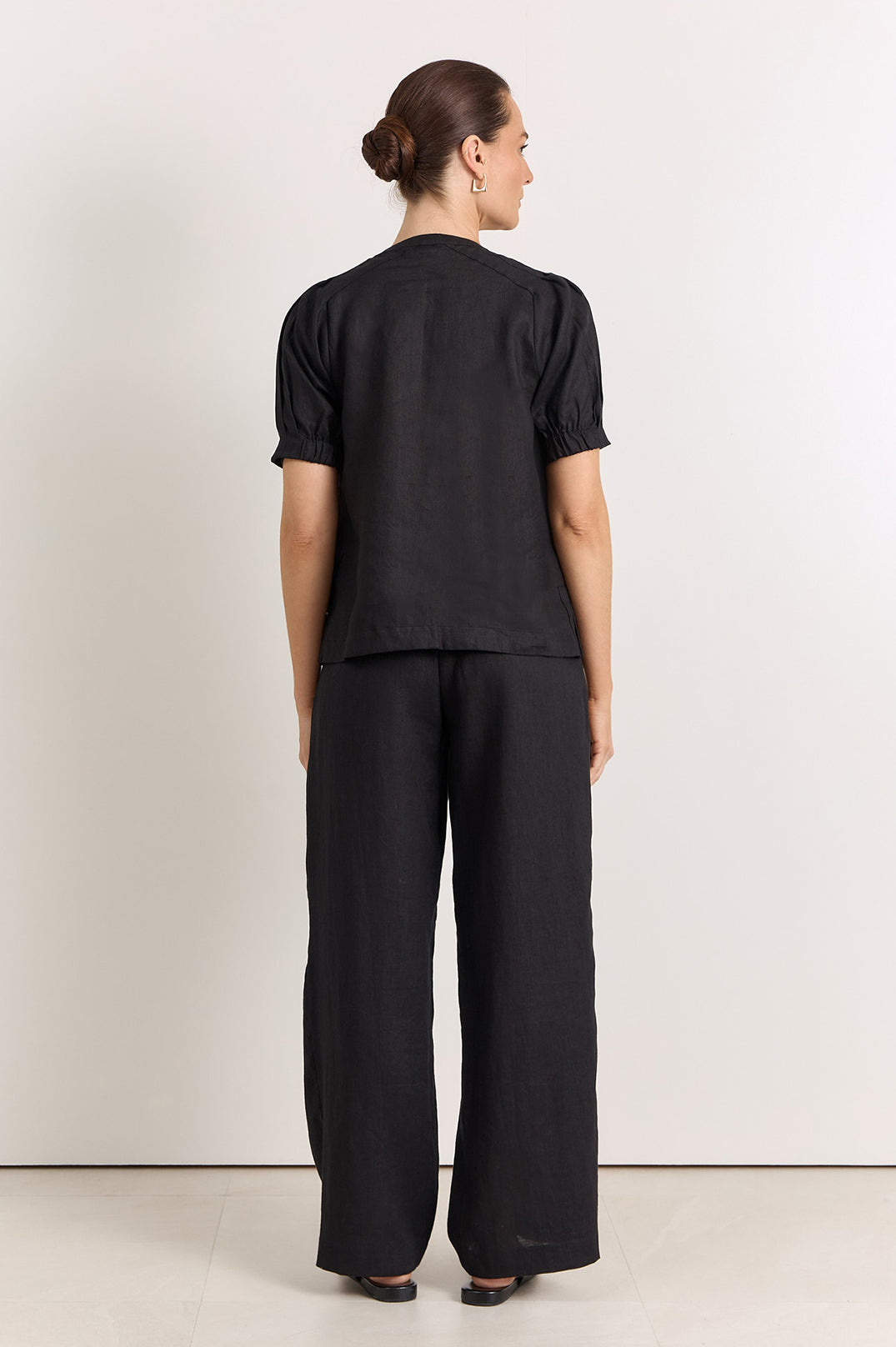 Adorne Harrie Pleated Linen Top - Black